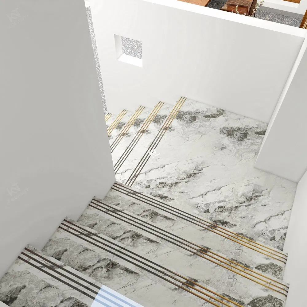 Foshan Building Material Modern Design Glossy Vitrified Marble Porcelain Staircase Step Stair Floor Tile 470X1200mm for House