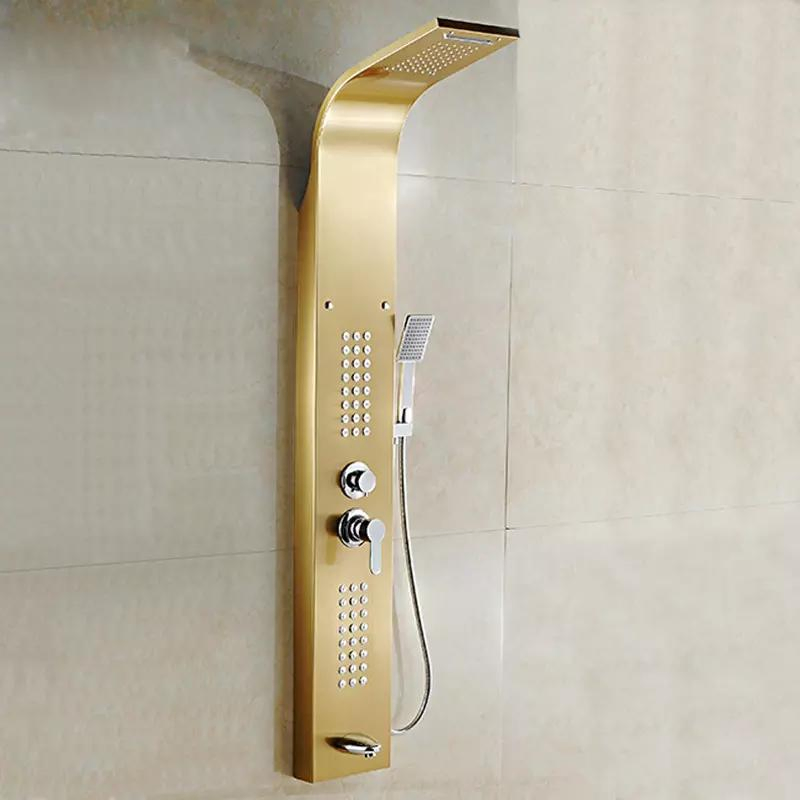 Rain Shower Panel Bathroom Wall Mounted Stainless Steel Waterfall Rose Gold Shower Column Set Tower Massage Body Jets Shower Panels