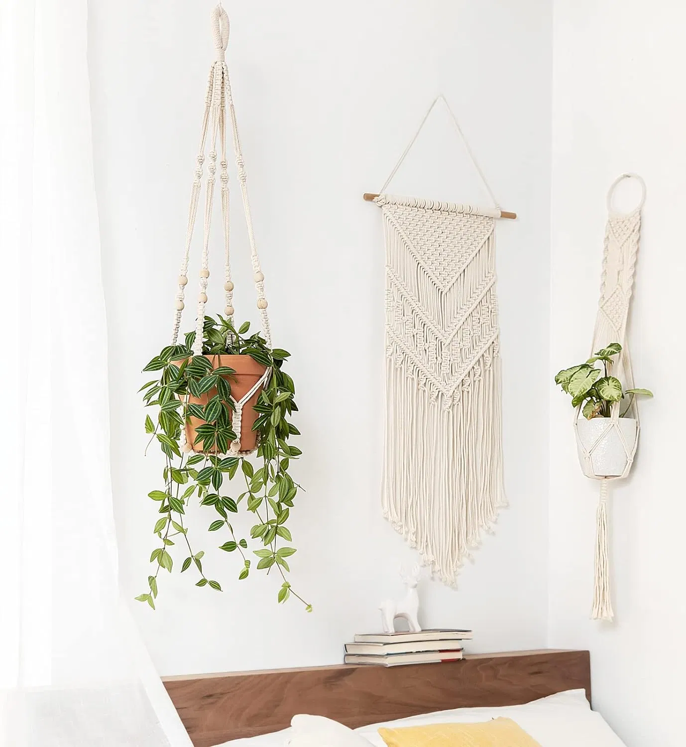 Macrame Plant Hanger Indoor Hanging Planter Basket with Wood Beads Decorative Flower Pot Holder