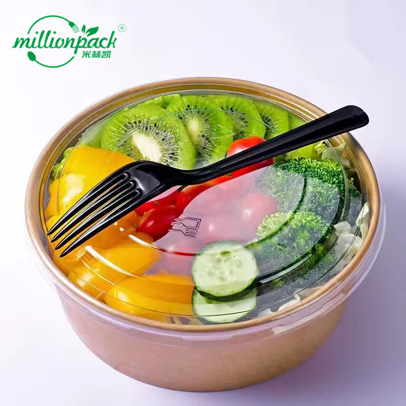 Factory Price Round Paper Salad Bowl with Secure Lid for Wholesale