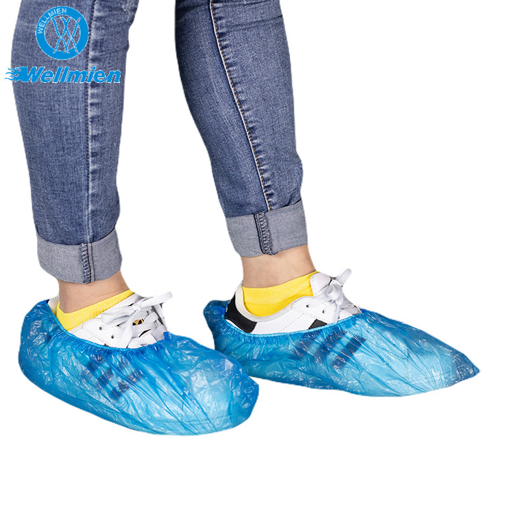 Machine-Made Blue Color Disposable Waterproof PE/CPE Plastic Shoe Cover for Laboratory