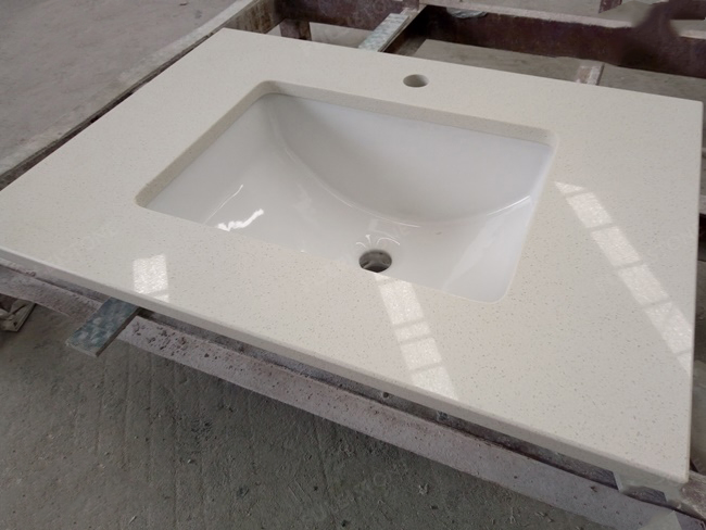 Artificial Stone Light Beige Fine Grains White Quartz Stone Vanity Tops for Bathroom