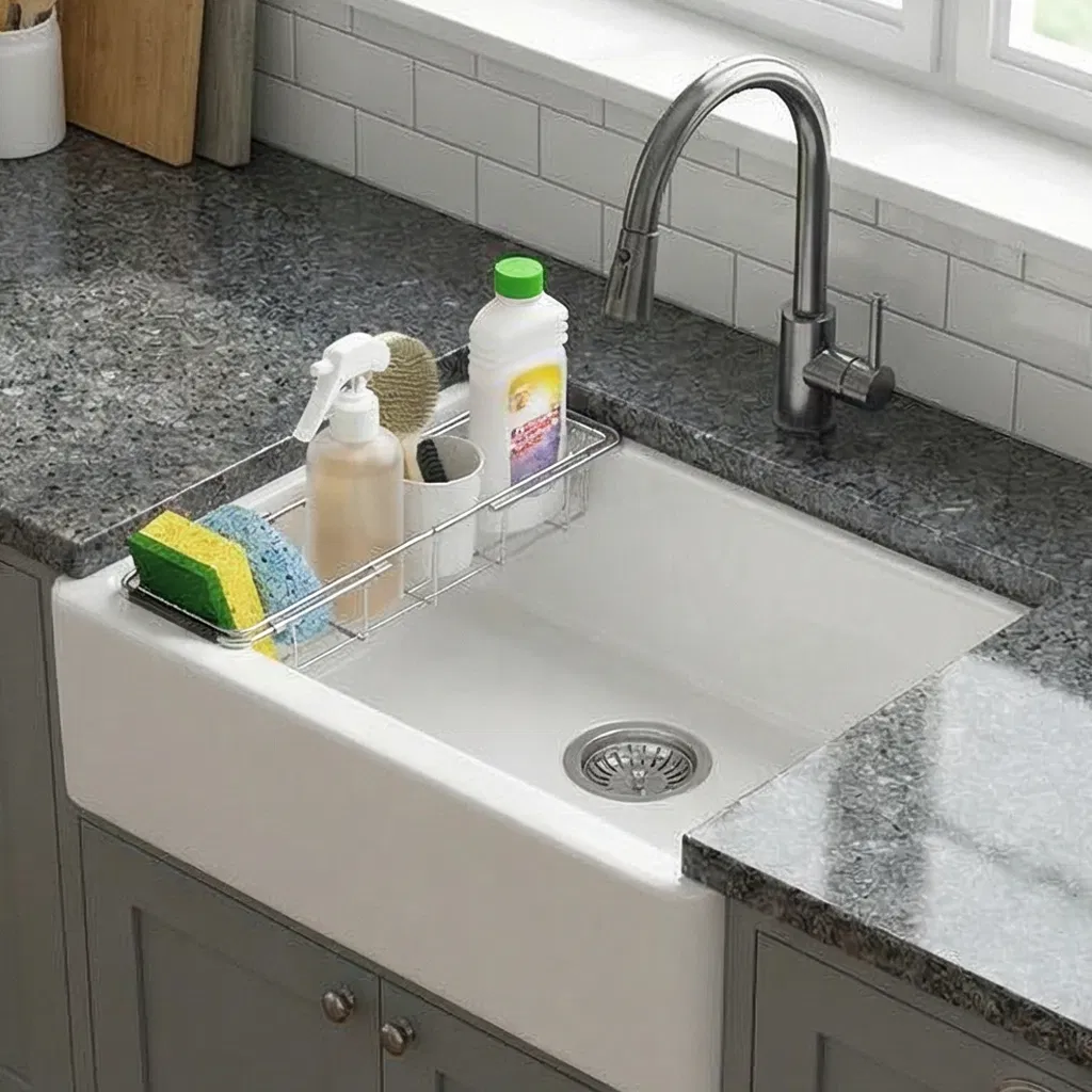 Sponge Holder Sink Caddy for Kitchen Sink, Kitchen Organizer Sponge Holder Stainless Steel Quality Strainer, Designed for Soap, Dish Brush Holder Space Storage