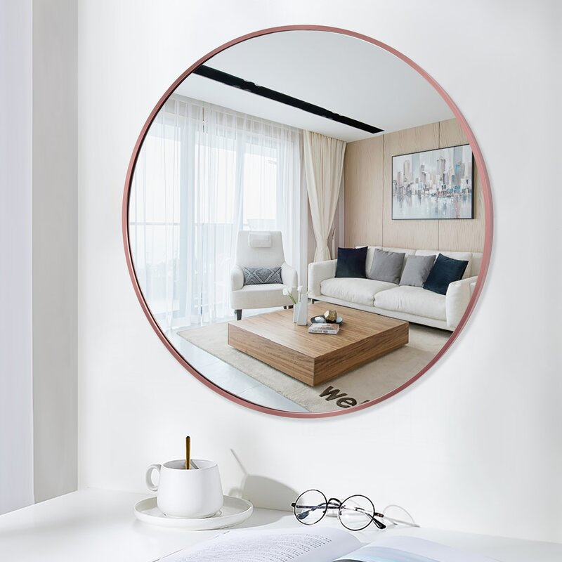 Metal Framed Mirror Round Decorative Mirror Living & Bathroom Wall Mounted Framed Mirror for Home Furniture