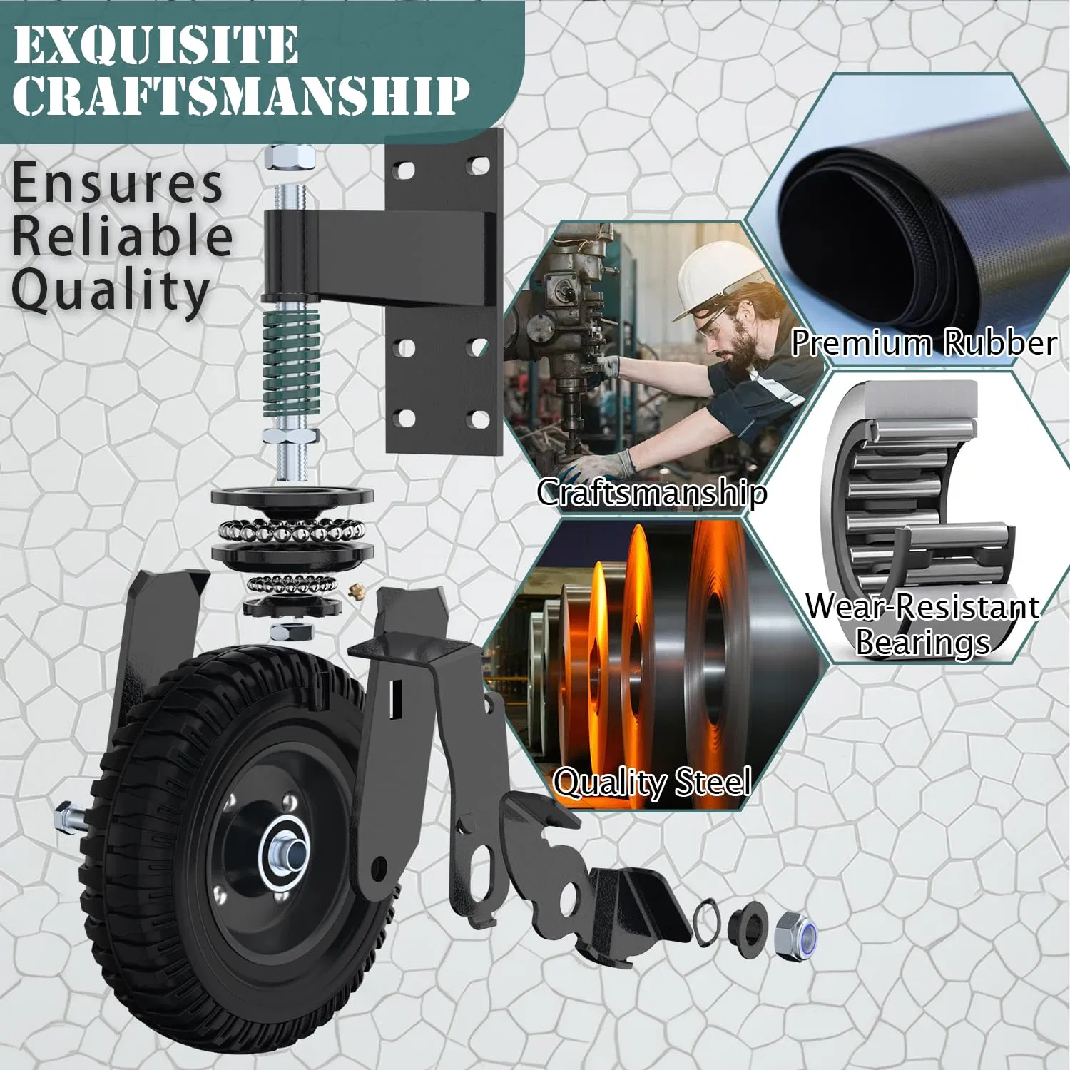 8 Inch Door Wheel with Brake for Tube and Wood Gates