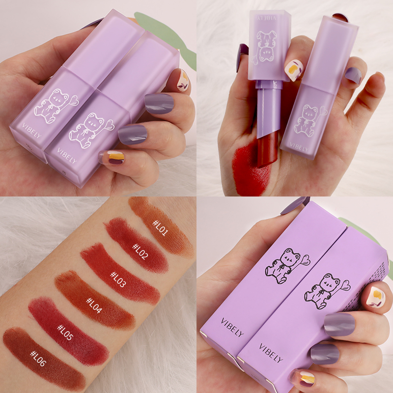 Cute Bear Multicolor Waterproof Lasting Silky Soft Red Matte Velvet Lipstick