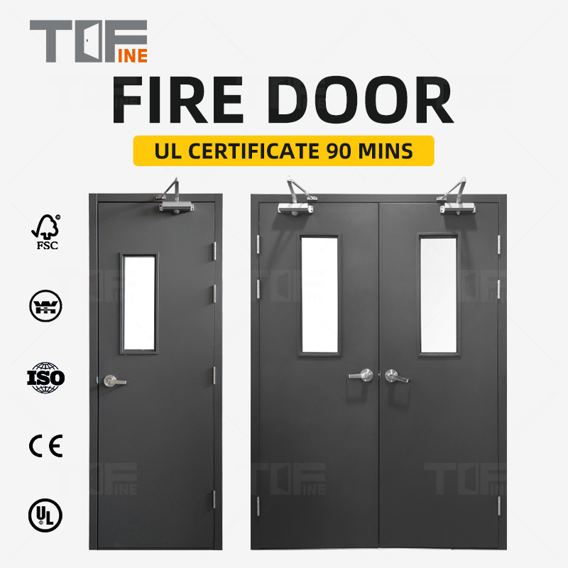 European EU Standard Malaysia Bangladesh Class B Steel Double Leaf Fire Rated Safety Exit Doors with Panic Bar Powder Coating