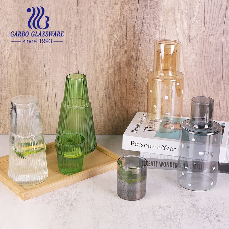 New Design Vertical Stripes Embossed Pattern 2 in 1 Drinking Glassware Set Tableware Glass Cups Glass Tumbler 2PCS Set Handmade