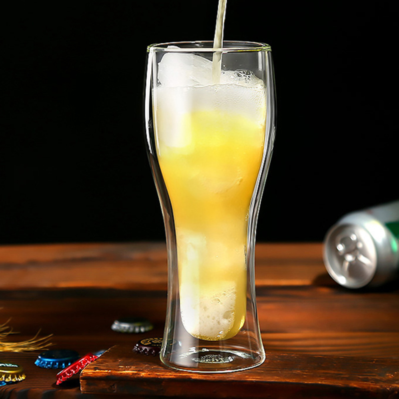 Clear Reusable Double Wall Cold Ice Beer Glass Cup Mug