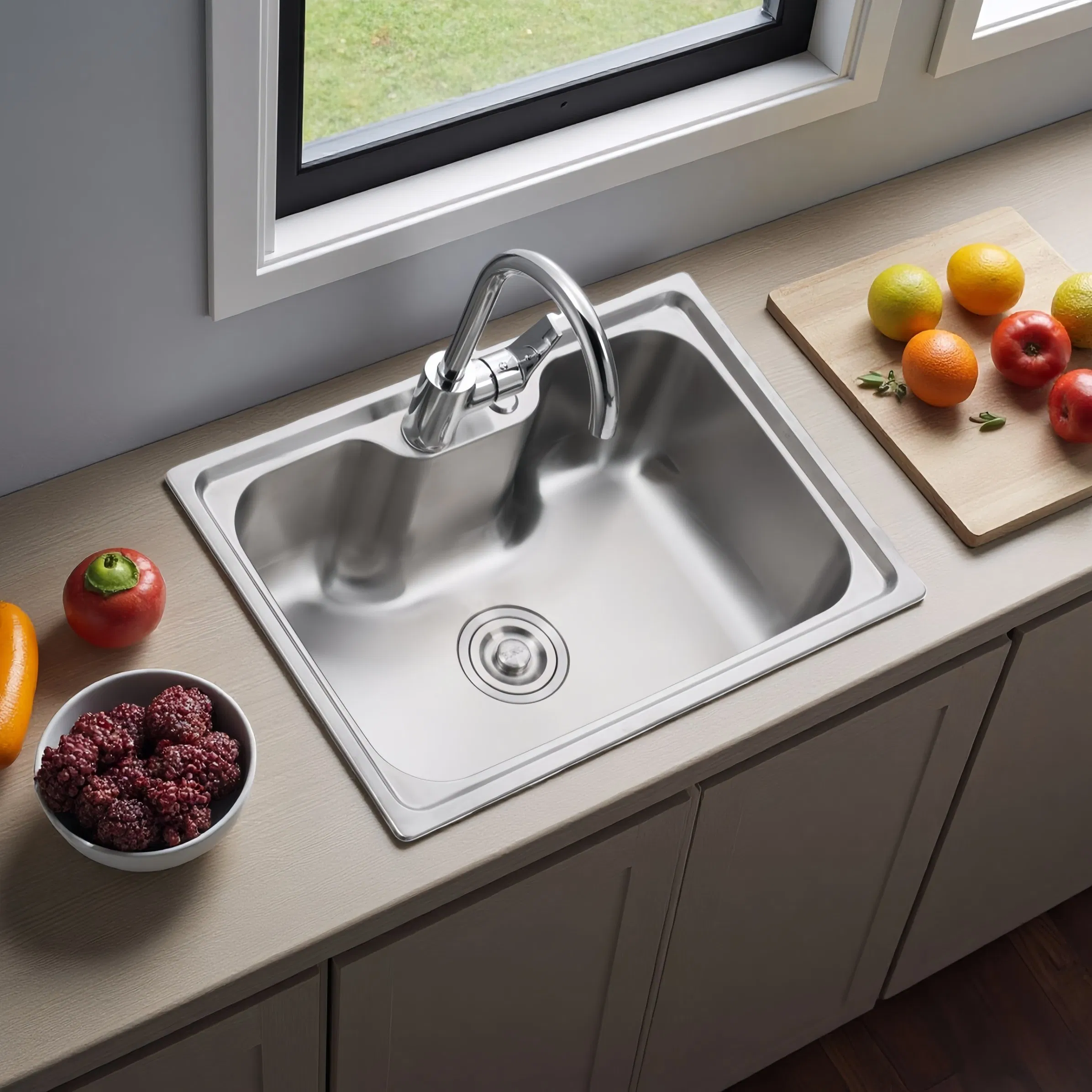 6042-High-Grade Mechanical Draw Single Plate Stainless Steel Kitchen Sink