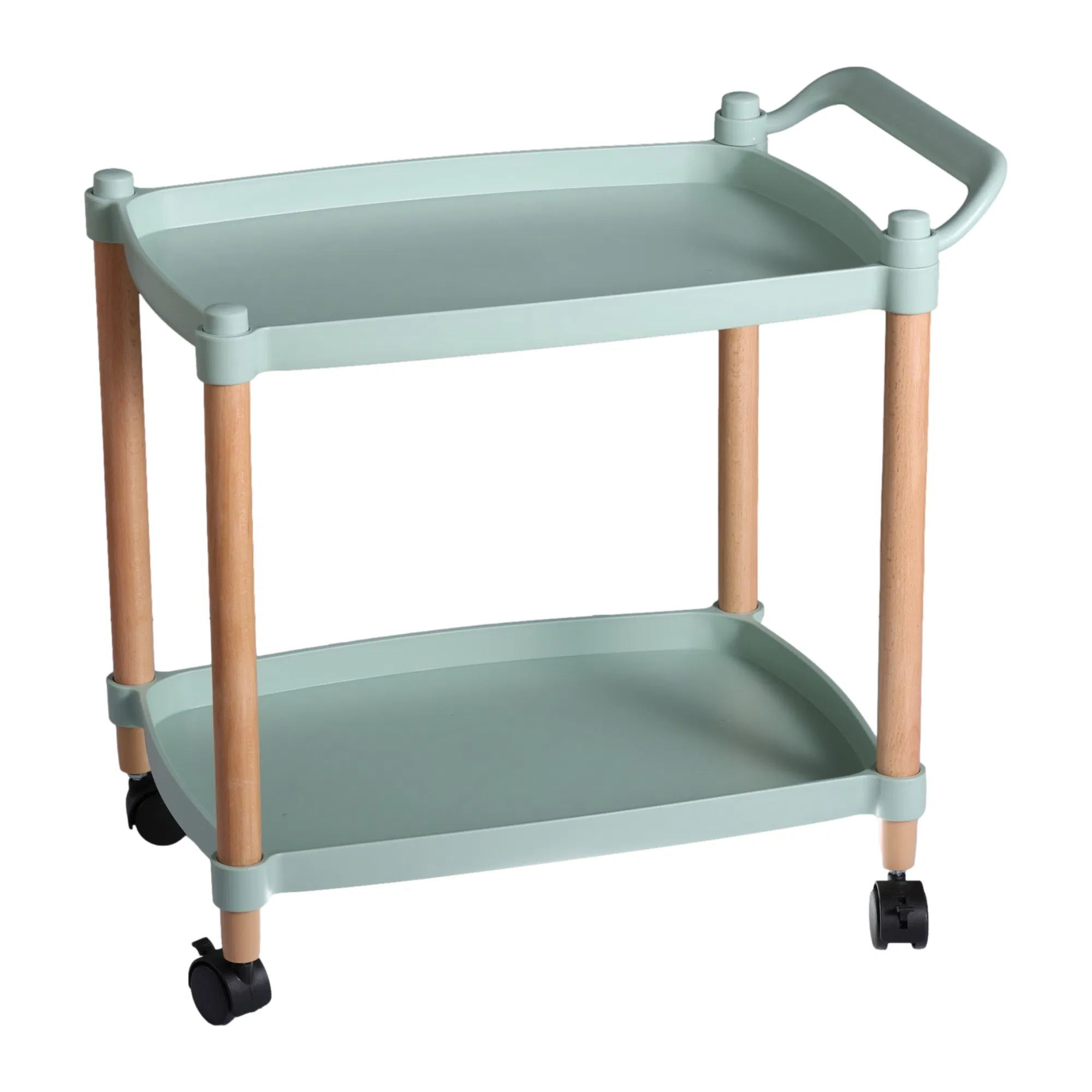 Factory Custom Storage Trolley Wooden Household Trolleys Tier Shelf Vegetable Trolley with Wheels