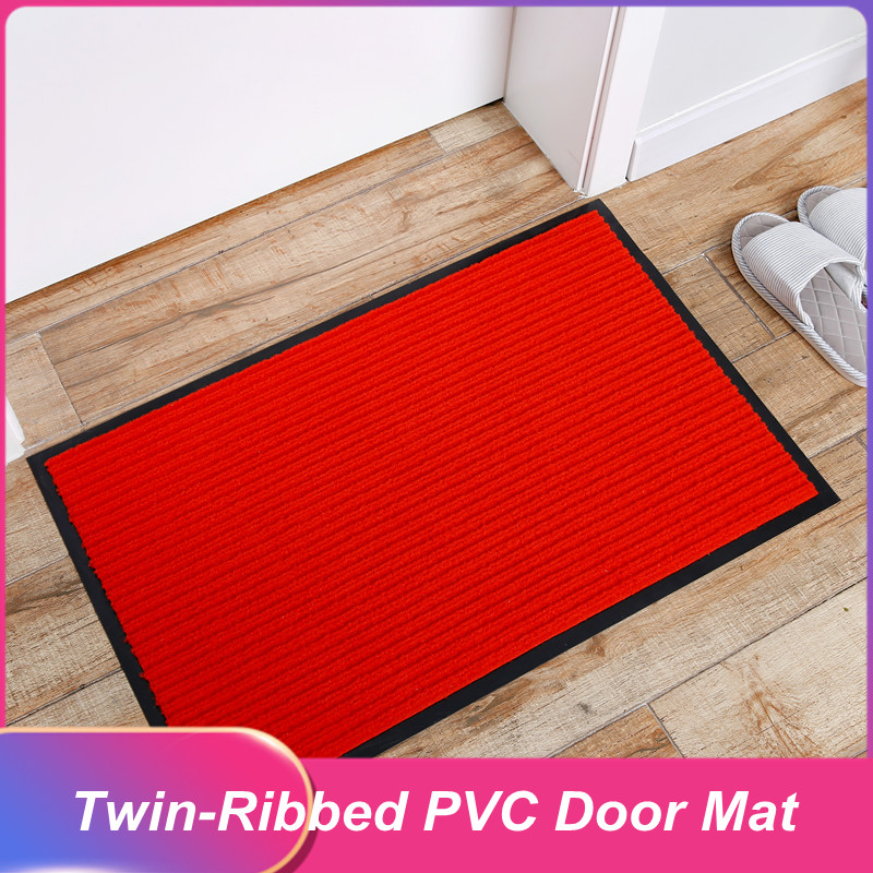 Large Durable Heavy Duty Vinyl Outdoor Indoor Mat, Waterproof Wearproof Easy Clean Striped Floor Door Mat for Entrance, Hallway, Kitchen, Patio
