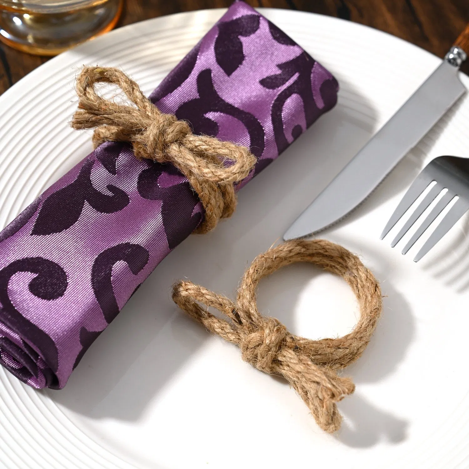 Original Bowknot Napkin Ring, Natural Handwoven Jute Rope Napkin Holder, Rustic Napkin Buckle, Hotel Table Setting Napkin Ring