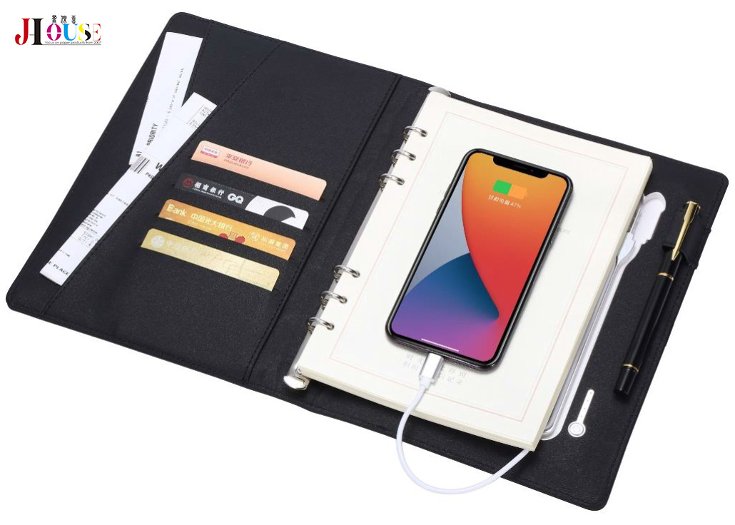 Smart Charging Notebook with Magnetic Lock 8000mAh/10000mAh Battery and PU Hard Cover Stationery Set