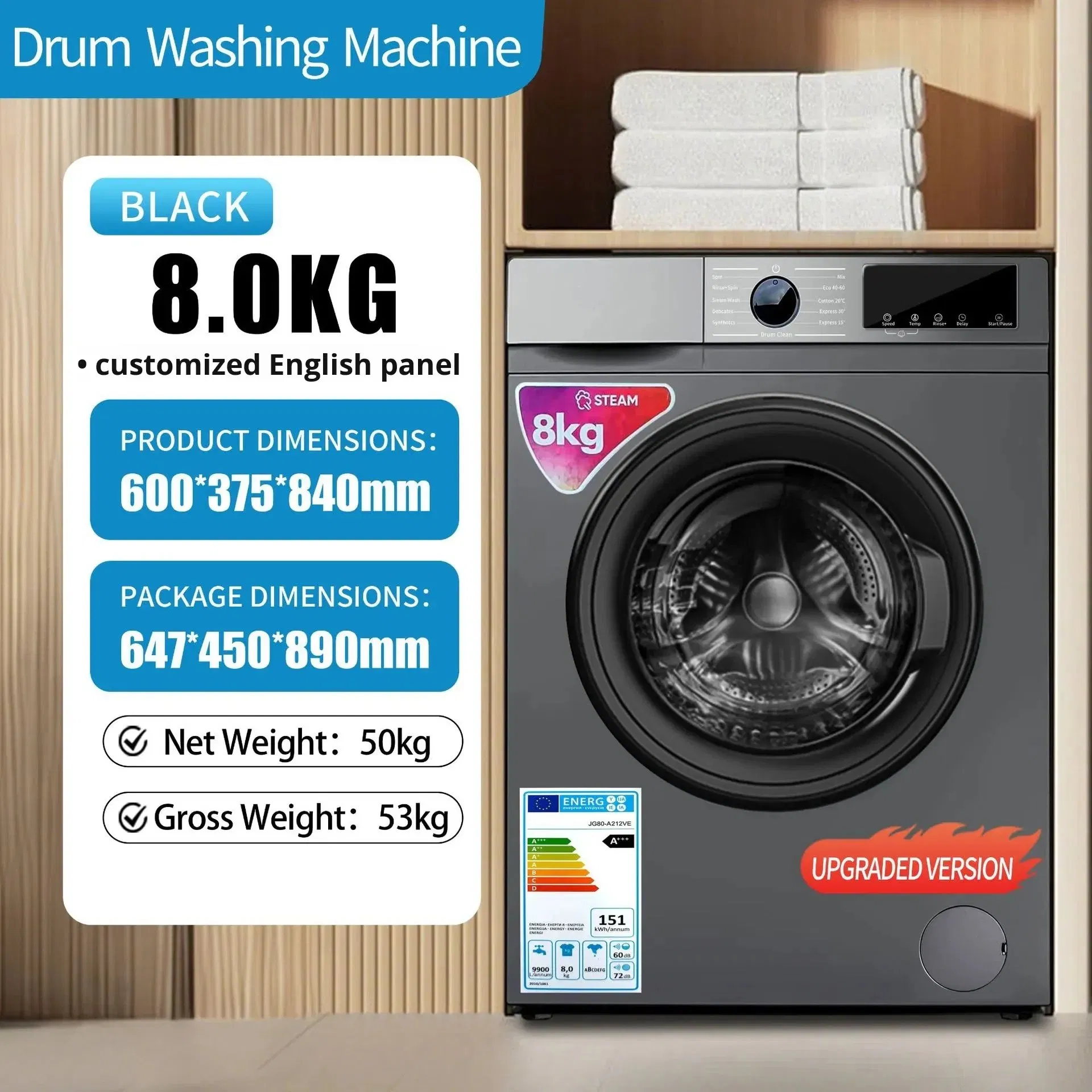 8kg 10kg Household Automatic Front-Load Drum Washing Machine with Dryer