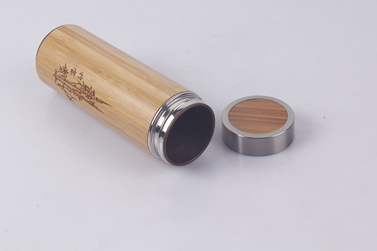 Bamboo Wood Insulated Vacuum Thermos Flask