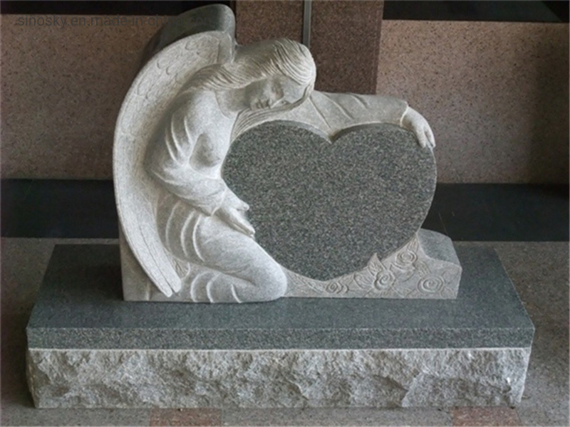 China Double Hearts Grey Granite Cemetery Headstone Designs