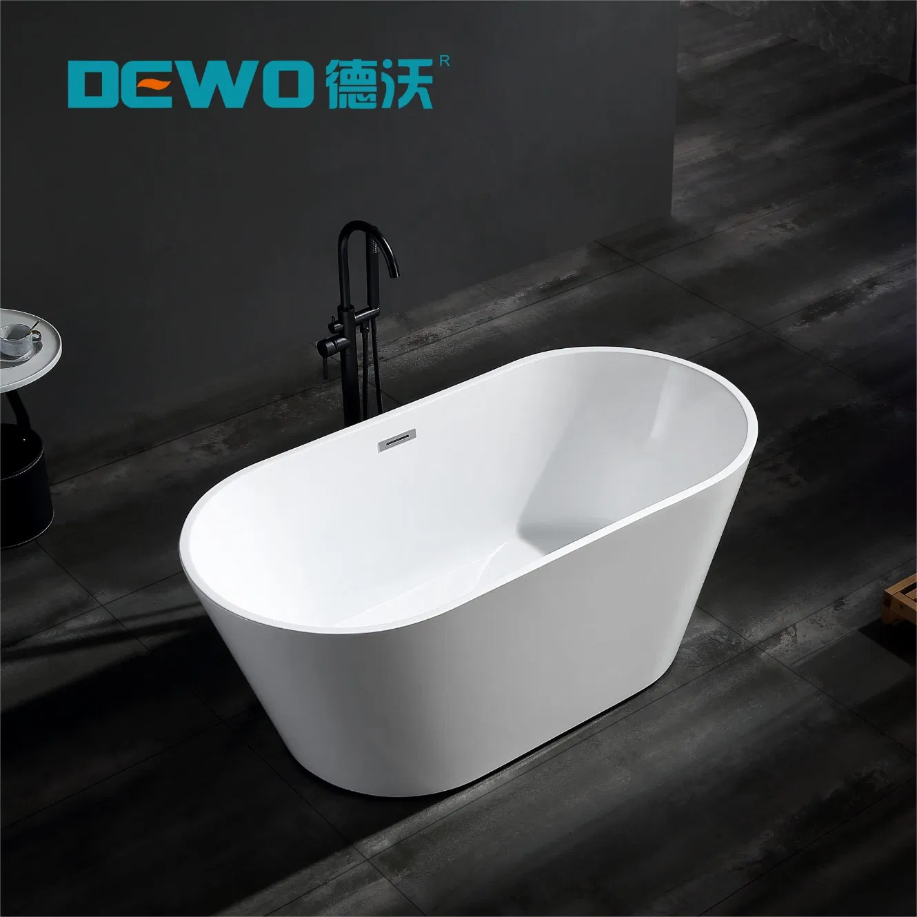 Stylish Sanitaryware Yuanbao-Shape White Acrylic Freestanding Hot Tub Soaking Adult SPA Bathtub