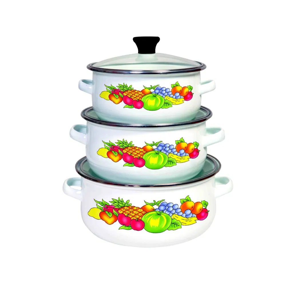 12-14-16cm Enamel Mini Pot Carbon Steel Cookware Set Casserole with Glass Lid