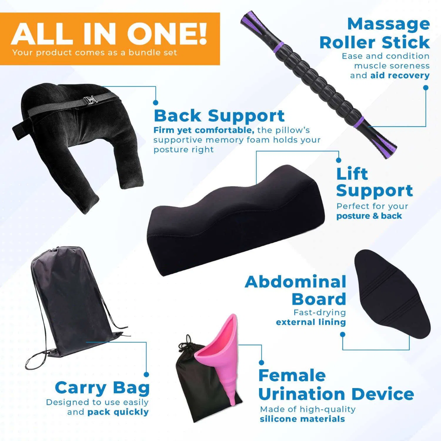 Custom Logo Massage Roller Stick Booty Butt Back Support 5PCS Pillow Set Shapewear Post Surgical Recovery Bbl Pillow with Bag