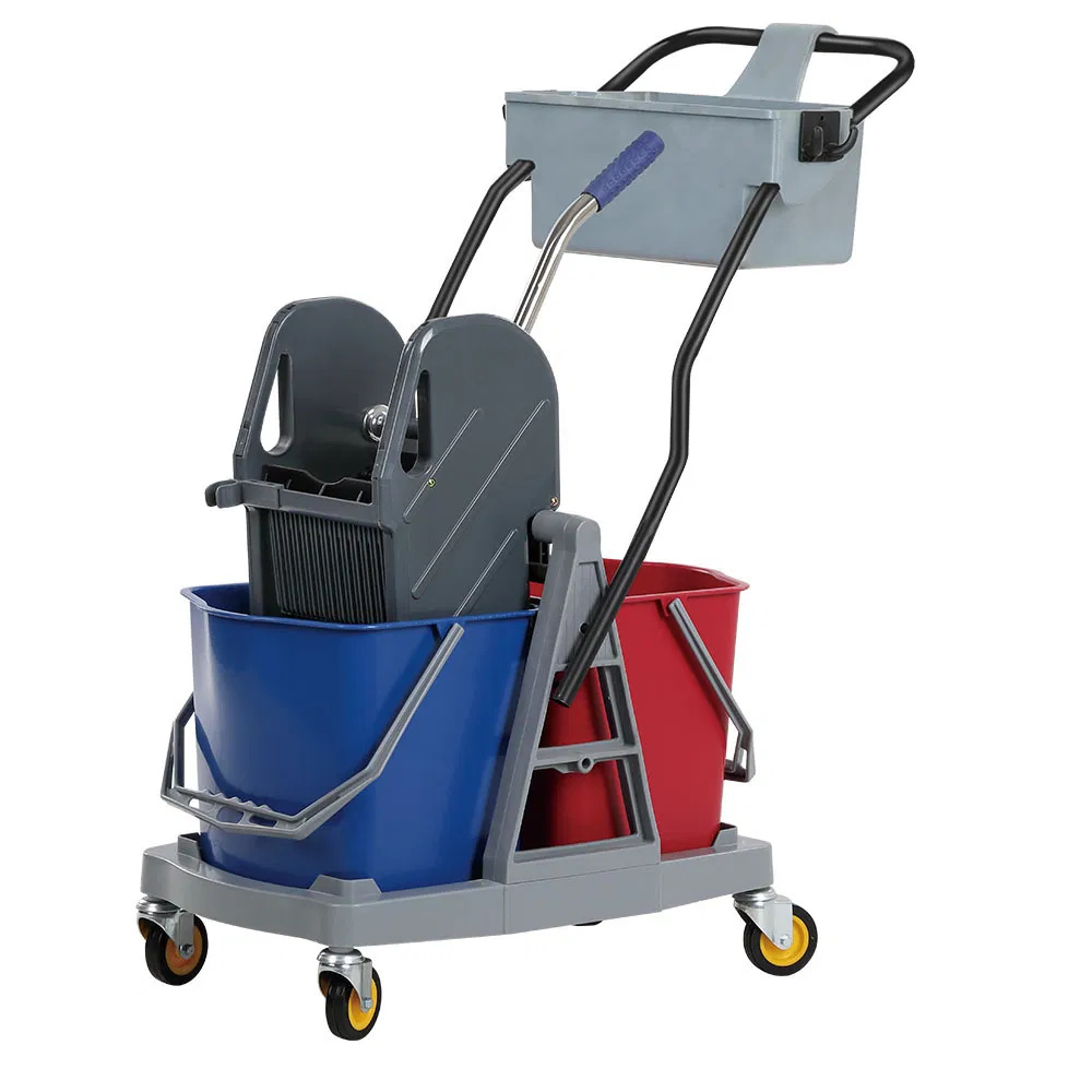 Double Bucket Mop Wringer with Handle Usage PP PVC Material Trolley