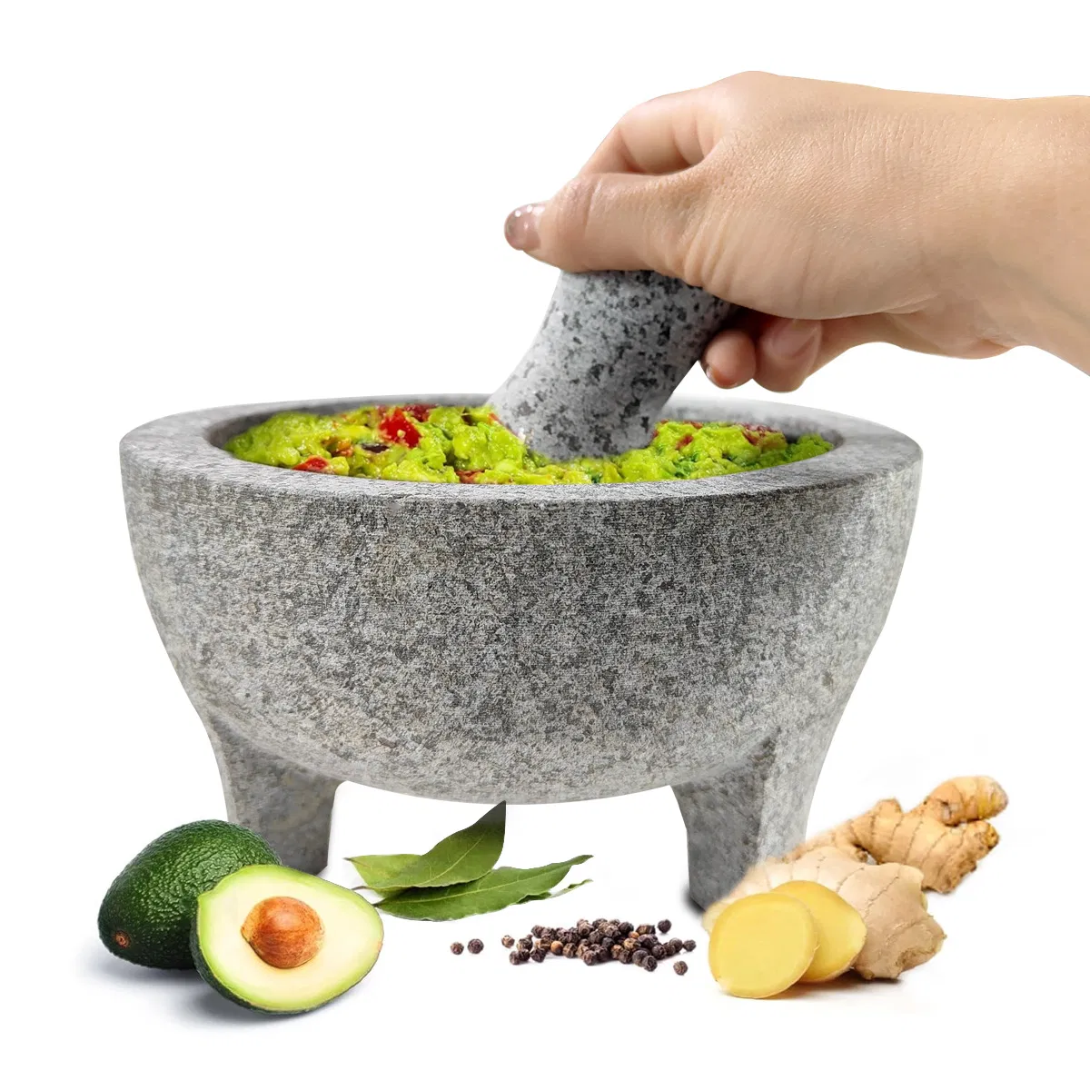Ступка и пестик из гранита для специй и соусов