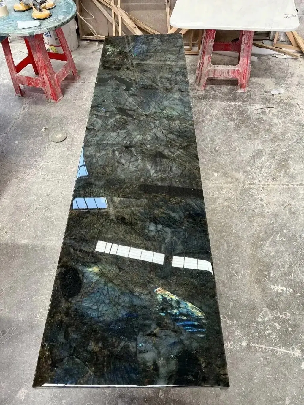 Luxury Lemurian Labradorite Madagascar Granite Bluish-Iridescent Natural Marble Stone Table Top Tile