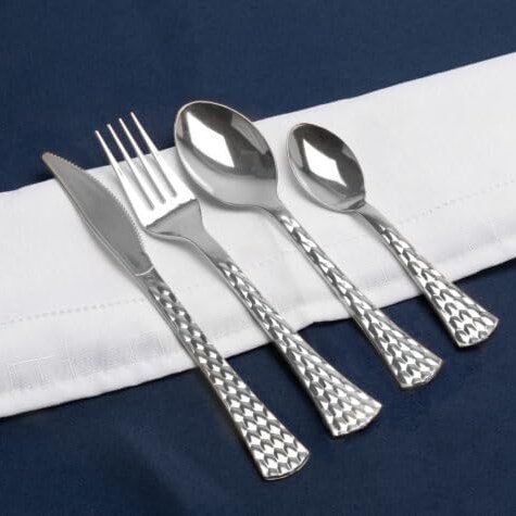 Elegant Hammered Silver Disposable Cutlery Set for Events