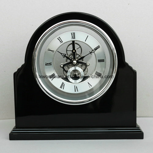 Grand Black High Gloss Finish Wooden Skeleton Clock