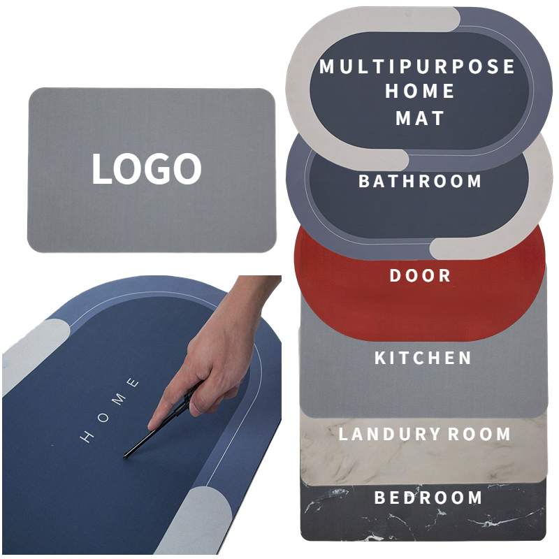 High Quality Fabric Non Slip Kitchen Bathtub Washbasin Rug Water Absorbent Washable Diatomite Washable Kitchen Floor Mat