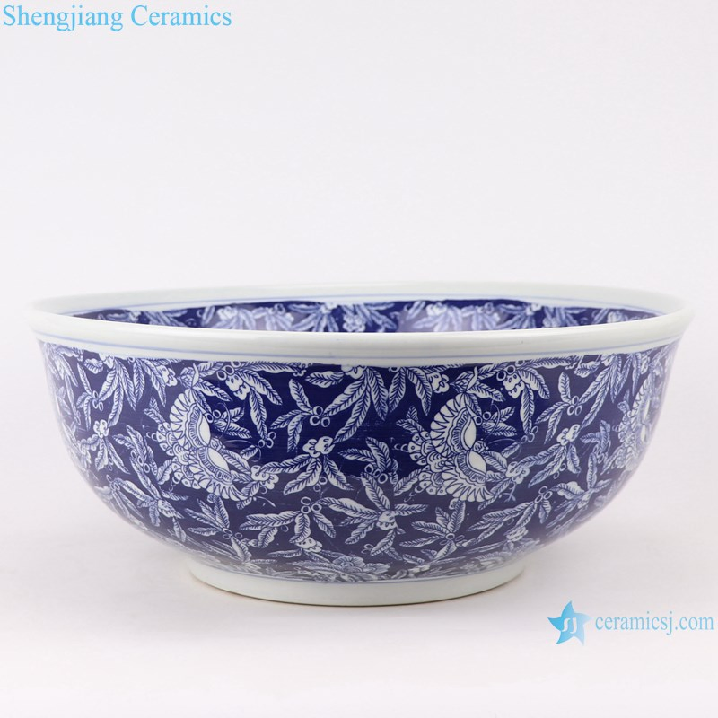 Handmade Blue and White Porcelain Ice Plum Butterfly Leaf Design Ceramic Wash Sink