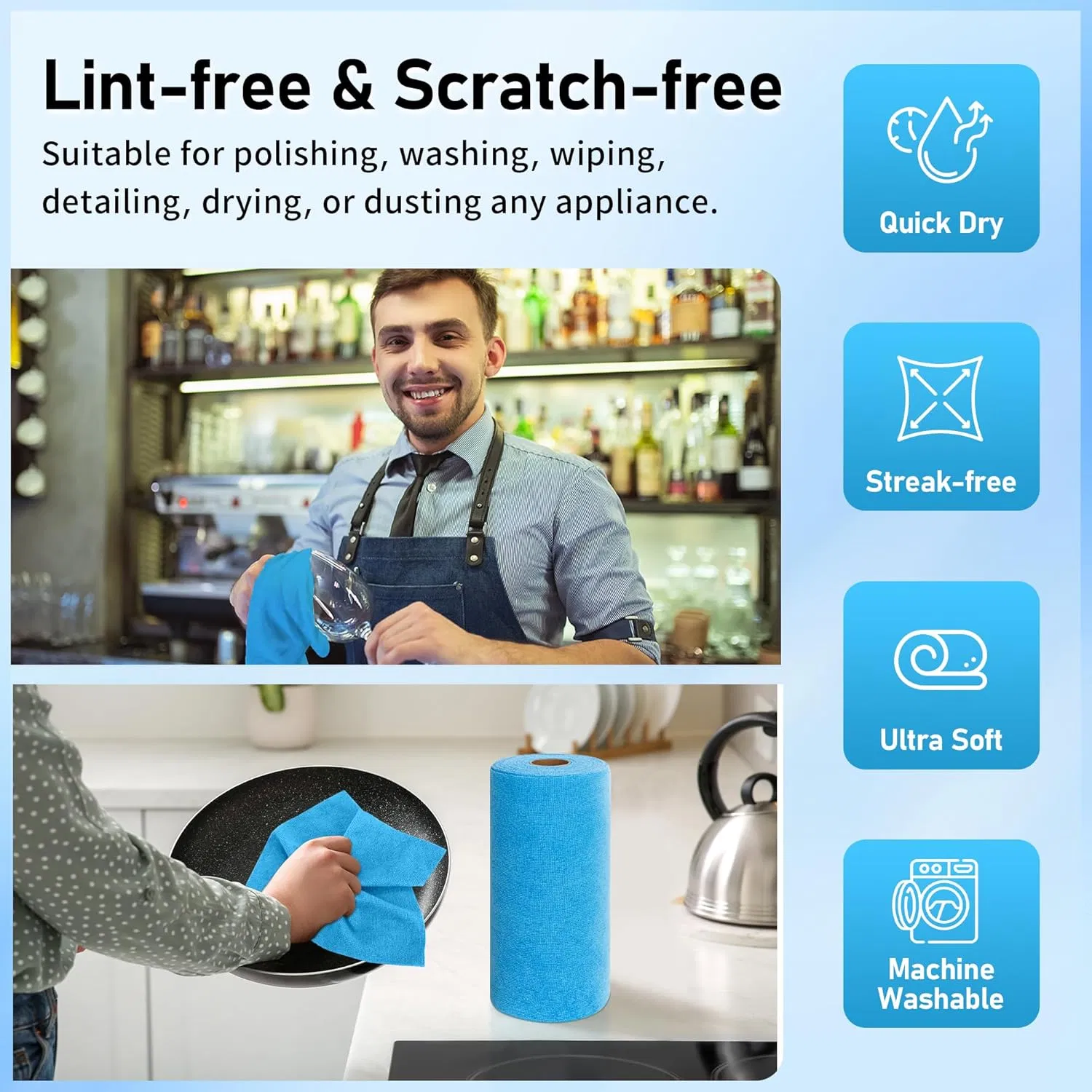 Microfiber Quick-Dry Cleaning Wipes Towel Roll Reusable for Kitchen Home Use
