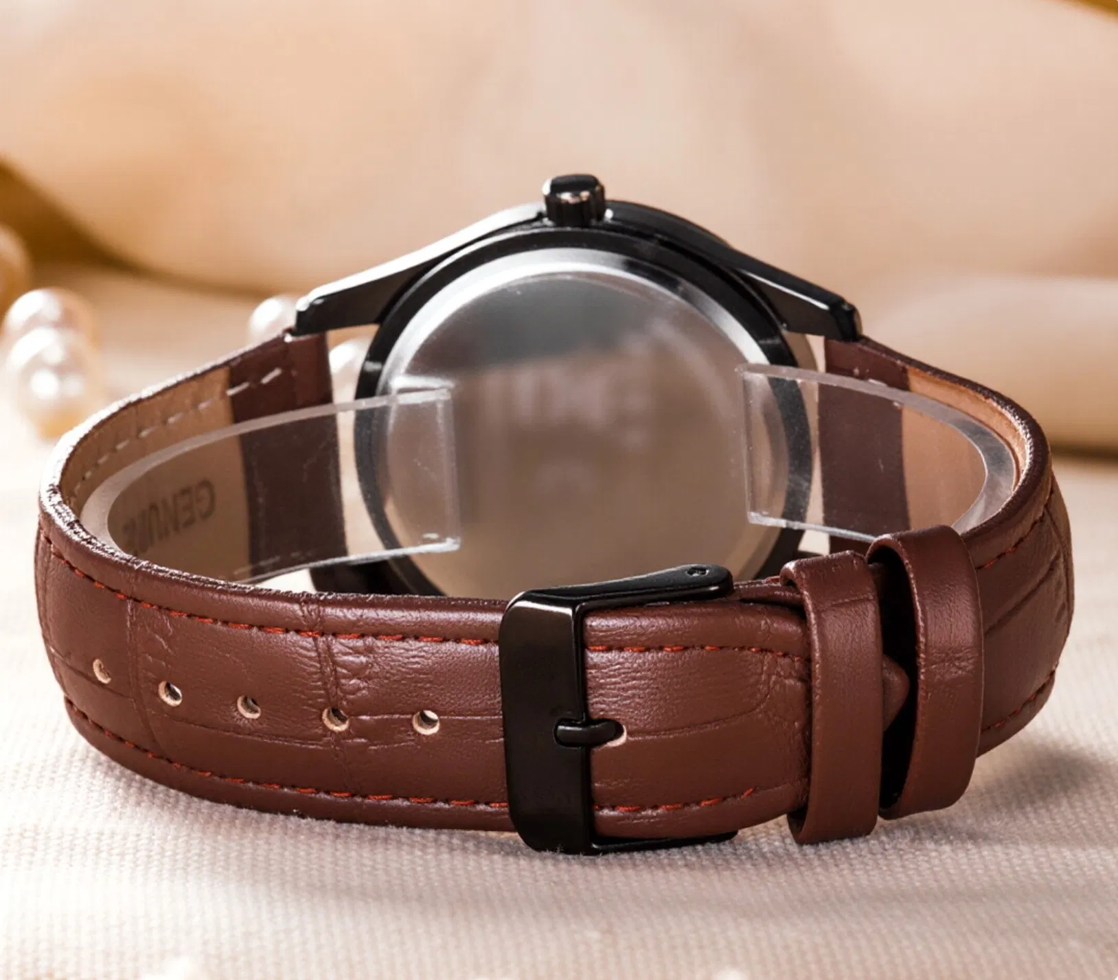 Ladies Custom Logo Watch Leather Strap Classic Quartz Watches (WY-G17009B)