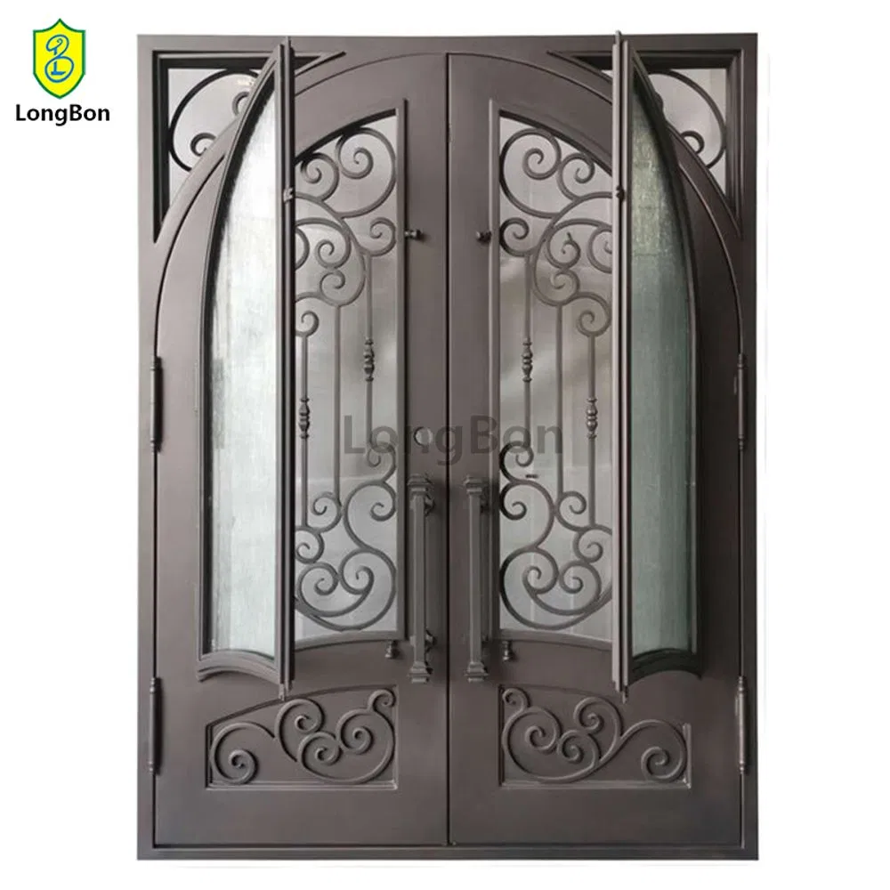 Modern Luxury 6FT/8FT Wrought Iron Front Entry Door Double Security Swing Style with Finished Surface