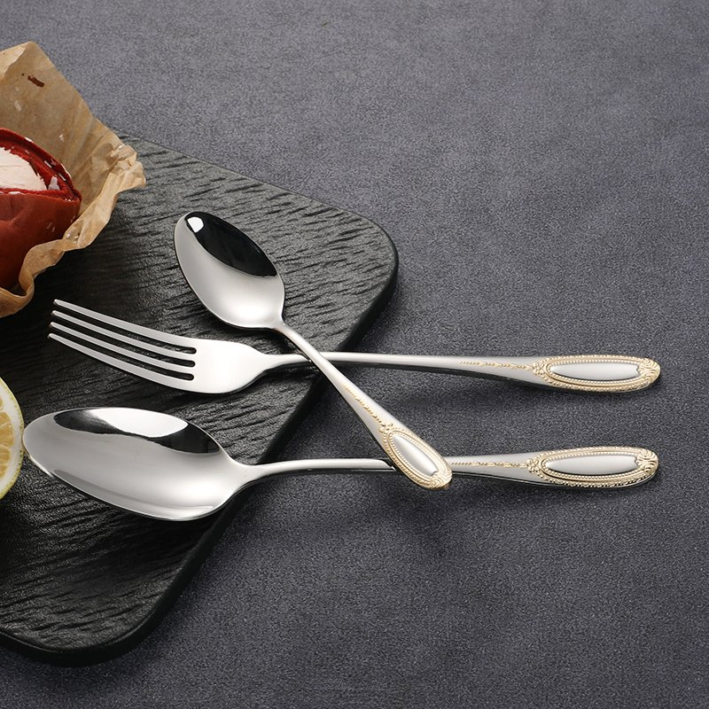 410 Stainless Steel Flatware Cutlery Set with Golden Decoration for Restaurant