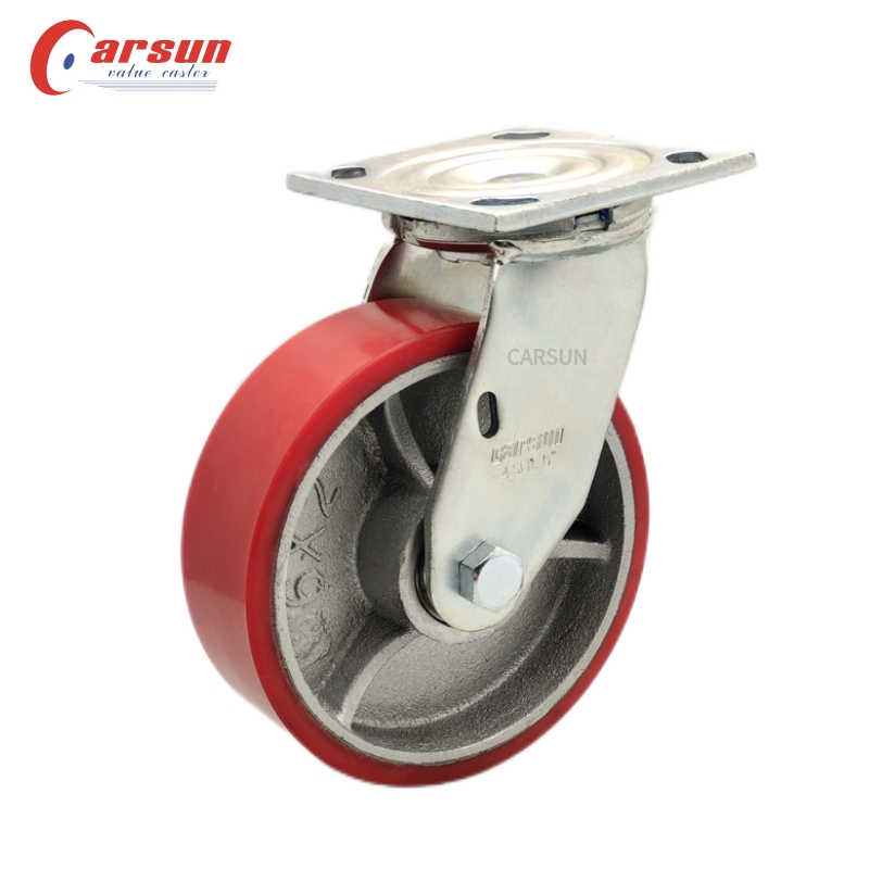 Heavy Duty 6inch Iron Core PU Wheel Casters Swivel Caster Without Brake