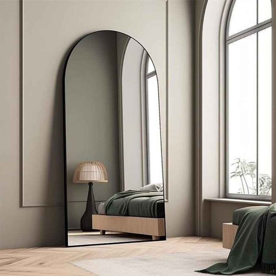 Extra Large Free Standing Floor Mirror - Aluminum Frame Arch Dressing Mirror Shatter-Resistant Lightweight for Bedroom & Hallway