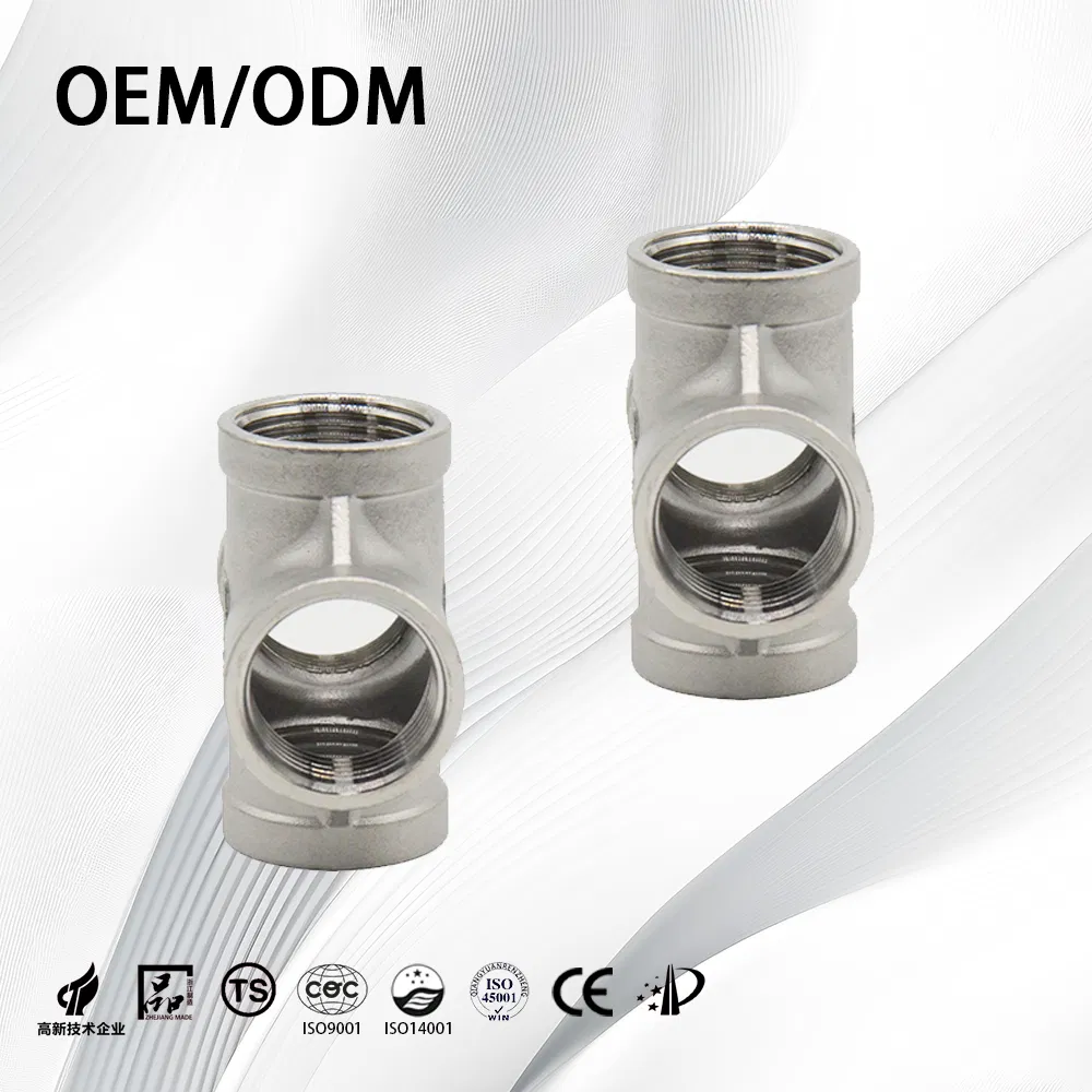 SS304/SS316L Industrial ASME B16.9 Thick-Walled Female Threaded Cross for Chemical Handling Pipe