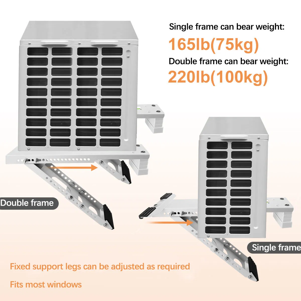 Universal Heavy Duty Rubber Anti-Slip Shock-Absorbing Adjustable Window Air Conditioner Bracket Stand with Built-in Level