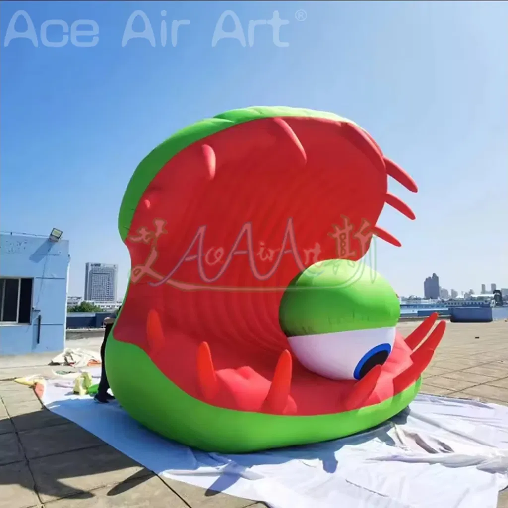 5m Giant Inflatable Creative Sea Shell Clam with Eye Air Blow Halloween Monster with White Light Event Stage Decoration