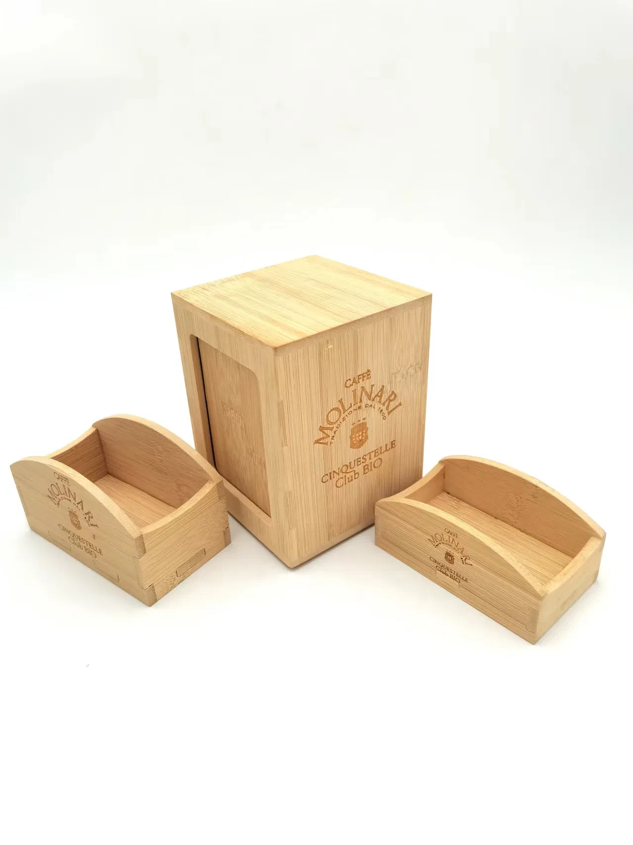 Sustainable Eco-Friendly Laser Logo Bamboo Wood Double Door Table Napkin Box Holder