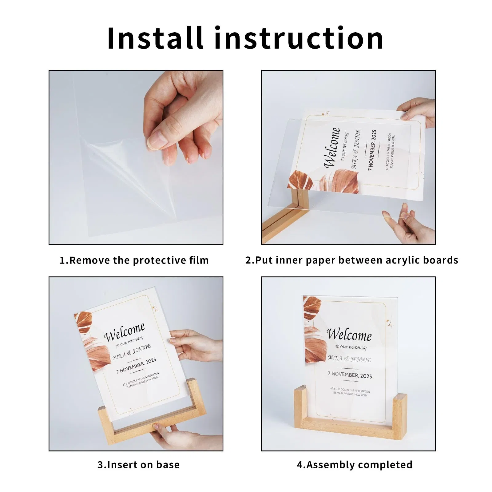 Elegant Double-Sided Acrylic Sign Holder with Wooden Base