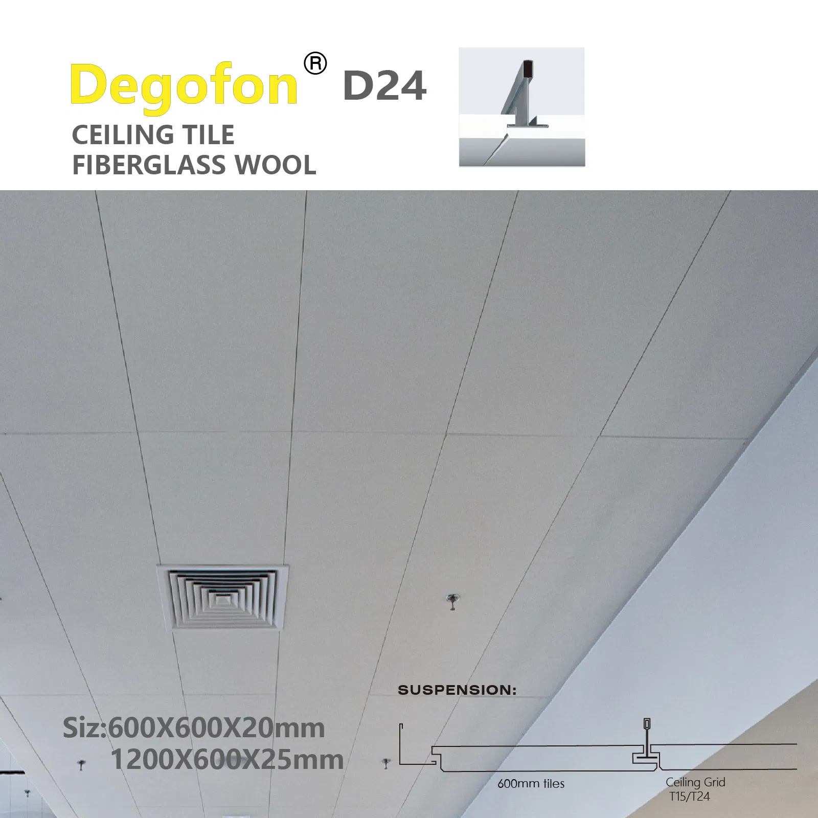 Smooth White Surface Fiberglass Wool Ceiling Tiles