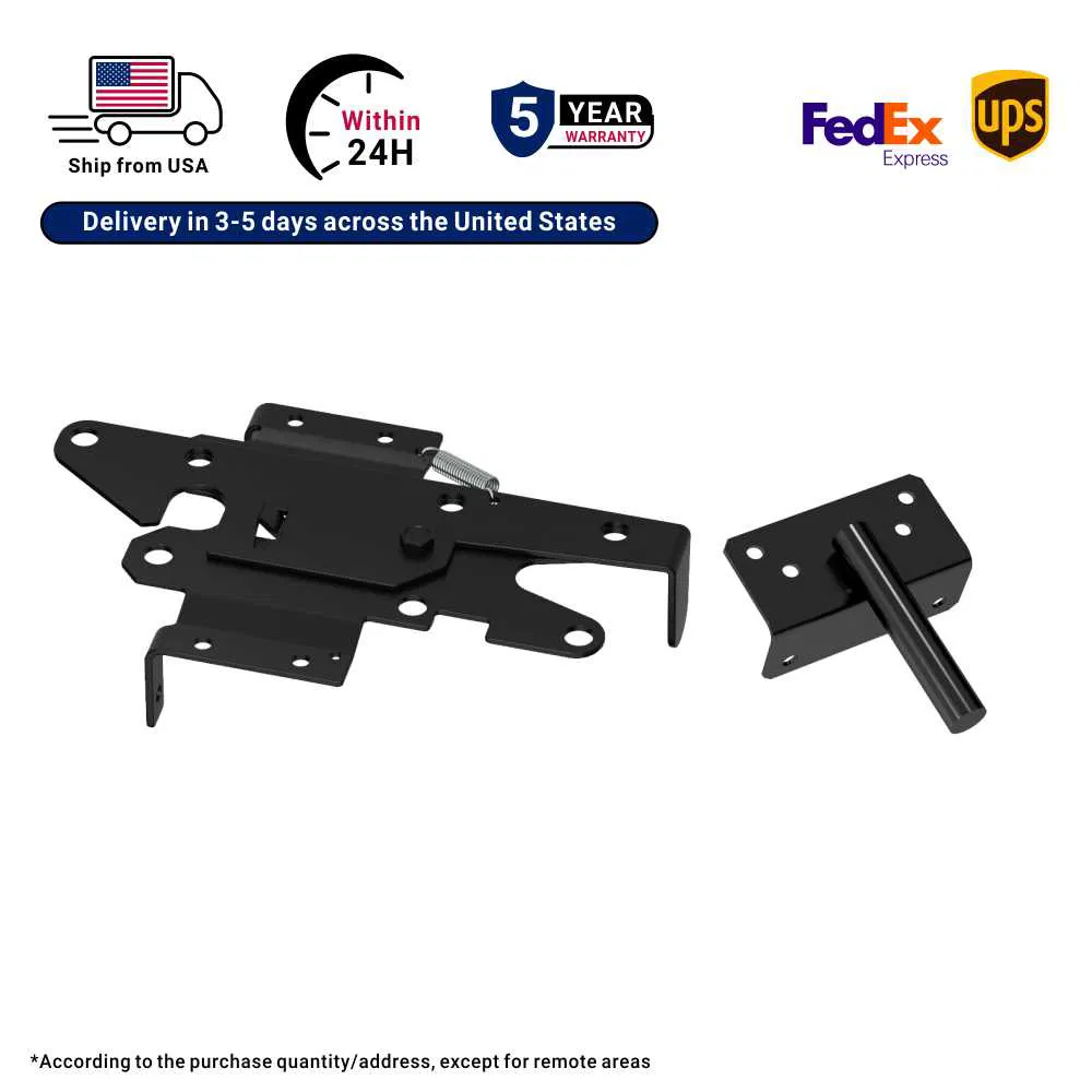 Us Local Stock Heavy Duty Black Post Mount Automatic Self-Locking Gate Latch Gravity Door Latch Hardware for Outdoor Fence