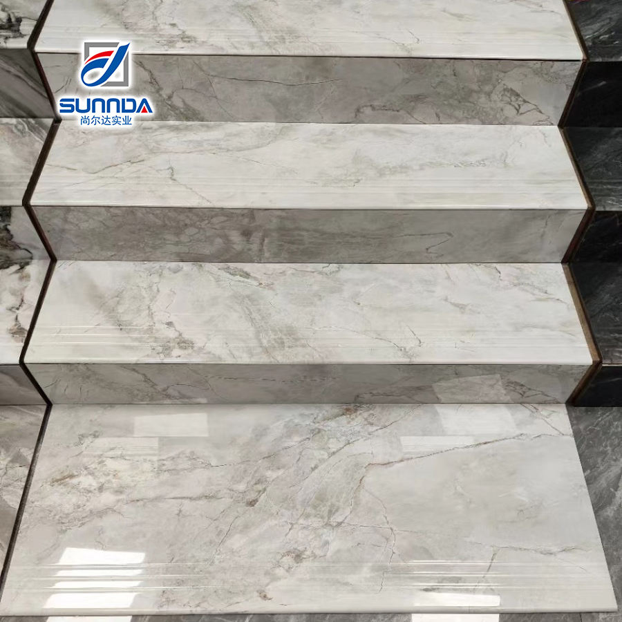 Floor Interior Decorative Stair Tiles High Quality Ceramic Risers Glossy Easy Clearing Staircase Step Porcelain Tile Tile