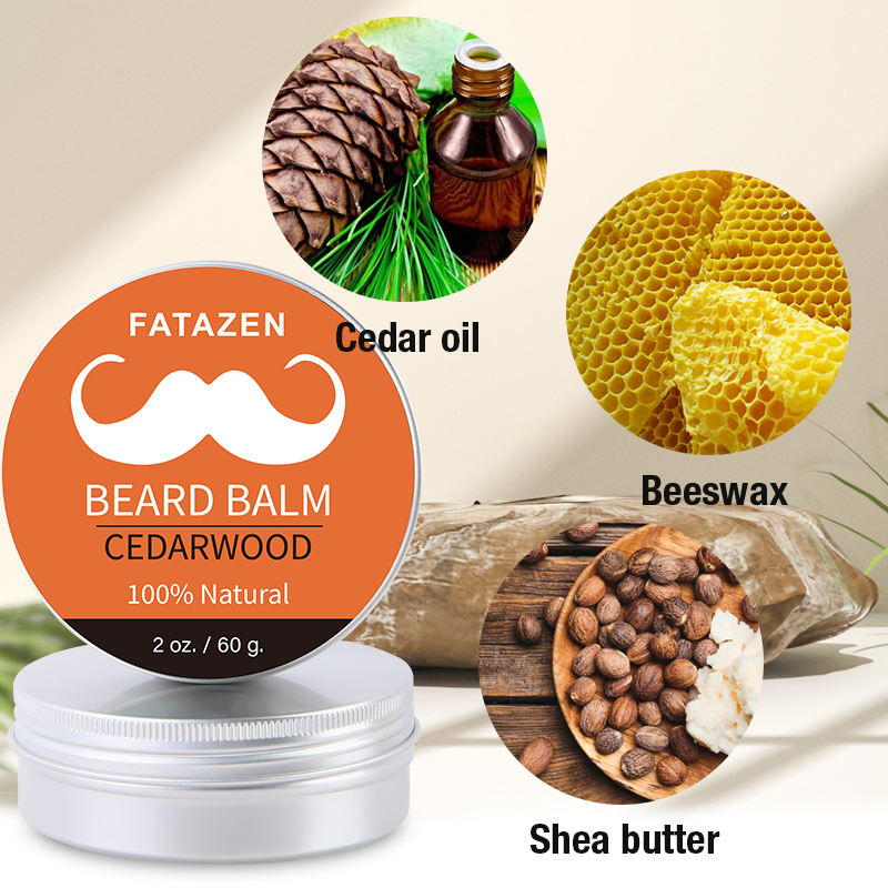 Private Label Natural Organic Cedarwood Bee Wax Beard Balm with Vegan Ingredient Cedar Argan Oil Beard Mustache Care for Men