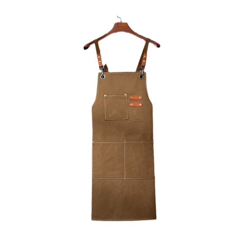 Cross-Border Thick Waterproof Canvas Custom-Logo Coffee Server Kitchen Apron