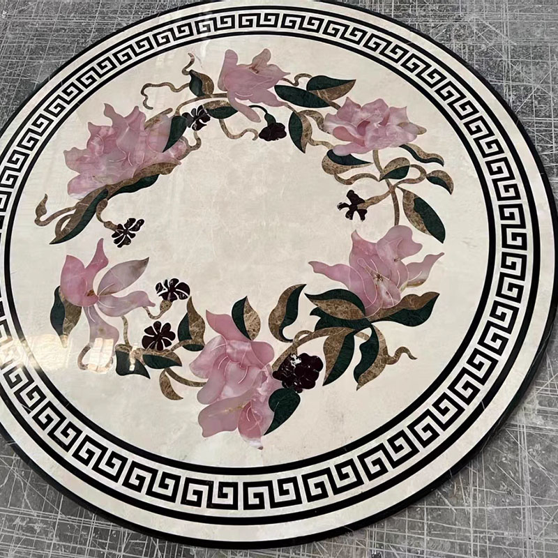 Customized Marble Medallion Flower Design Water Jet Inlay Border Round Frooling Medallion
