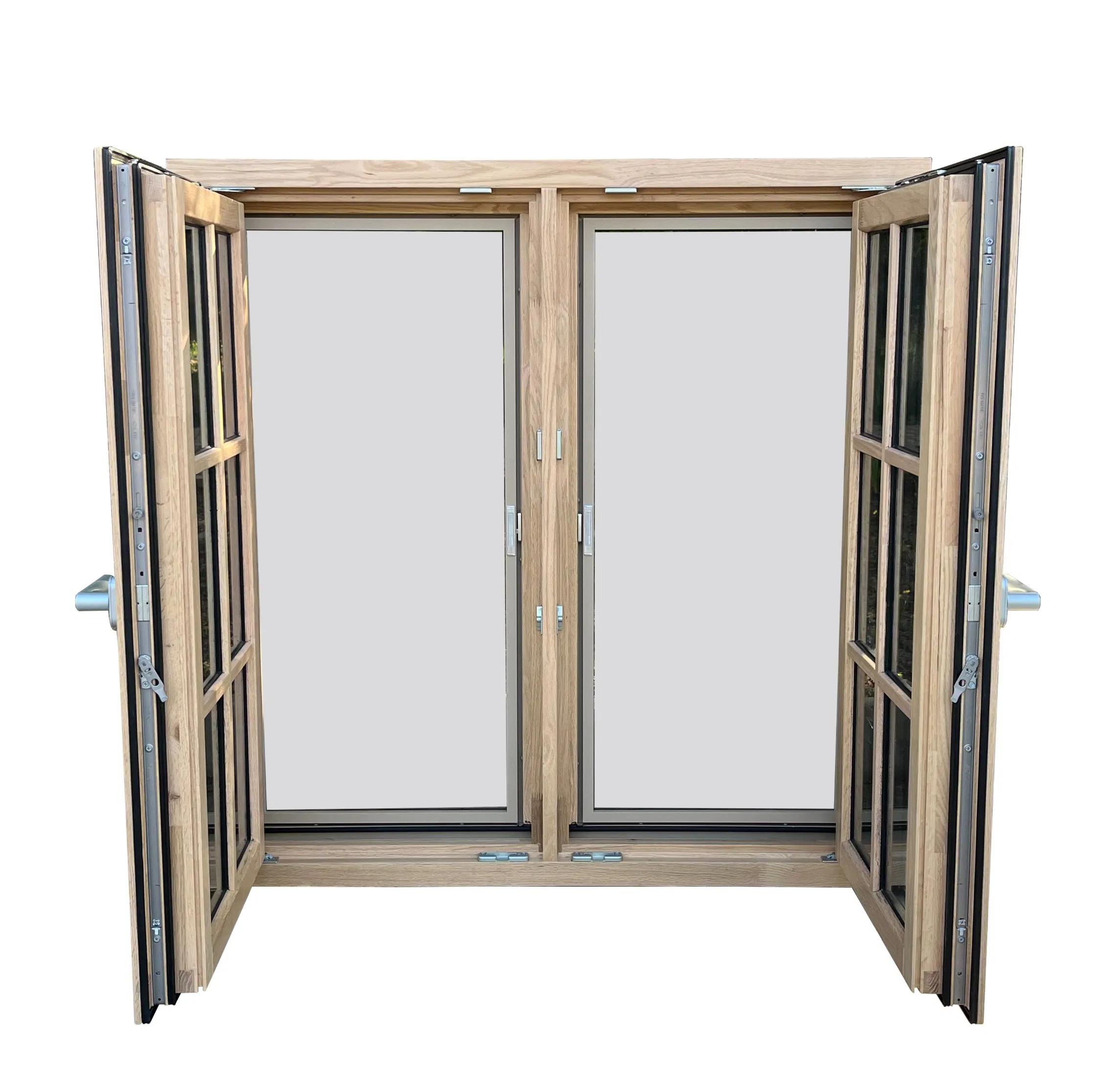 Eco-Friendly Natural Wood Inward Swing Double Panel Windows with Structural Mullion, Removable Insect Screen & Wood Divider Strips