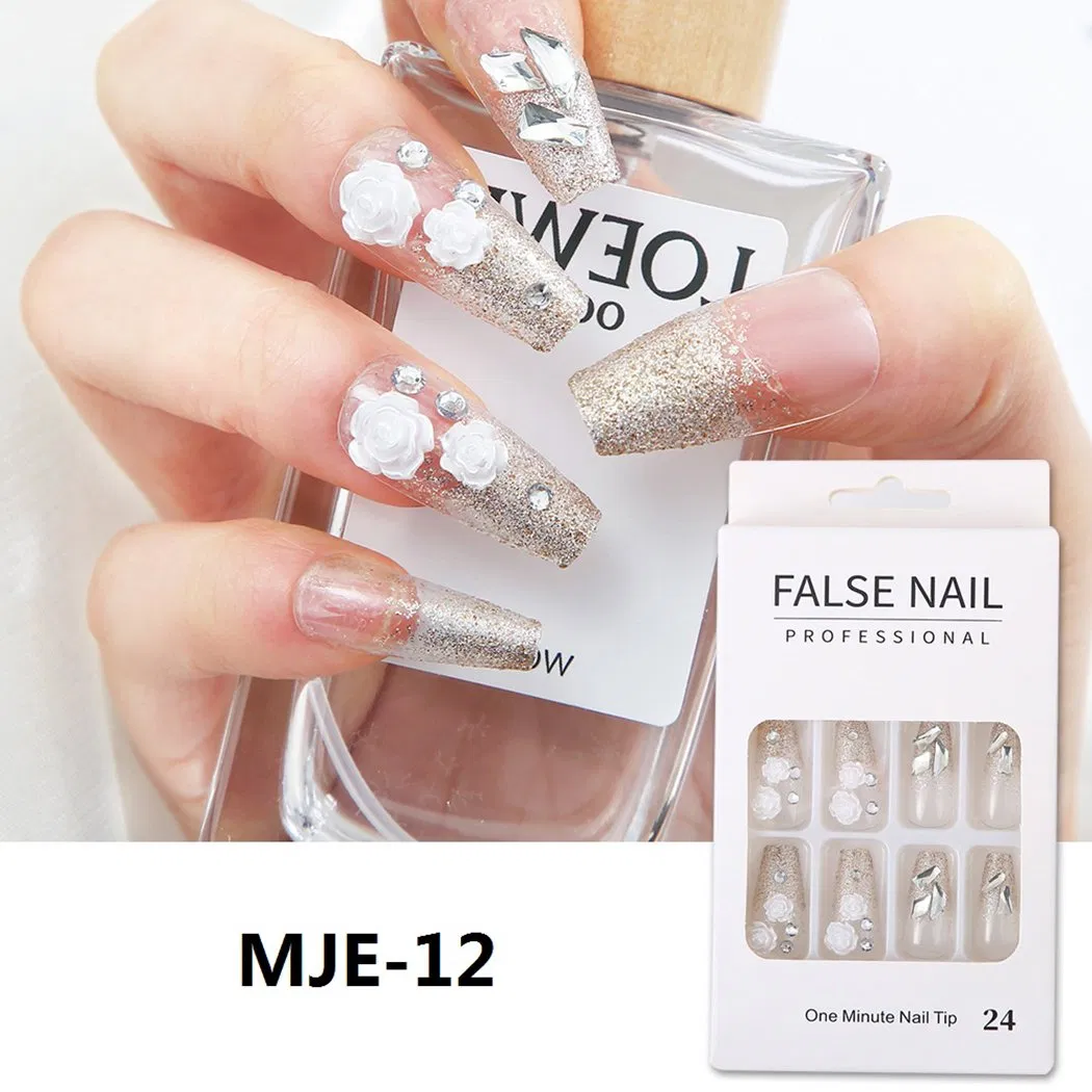 GMPC/Sedex/ISO/Eudr Wholesale Henna Style Almond Press-on Nails Tips 24PCS/Box Luxury Acrylic Fake Nails Supplies for Women